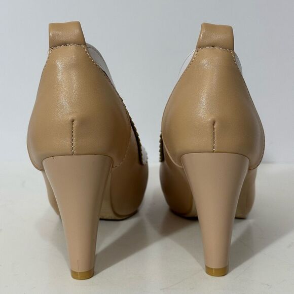 Women’s Block heels Round Toe Mary Jane Shoes Strapless Tan | Women Size 7.5/8 - Picture 5 of 9